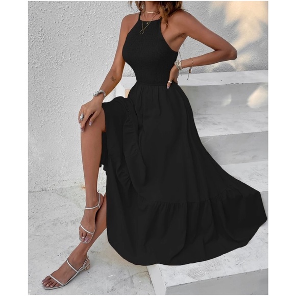 Boho Ruffle Hem Cami Solid Maxi Dress - Picture 3 of 13